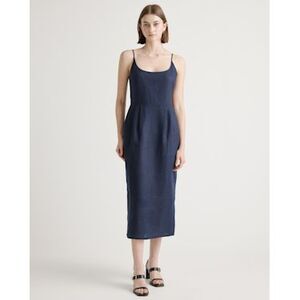 Quince Deep Blue Spaghetti Strap Midi Dress